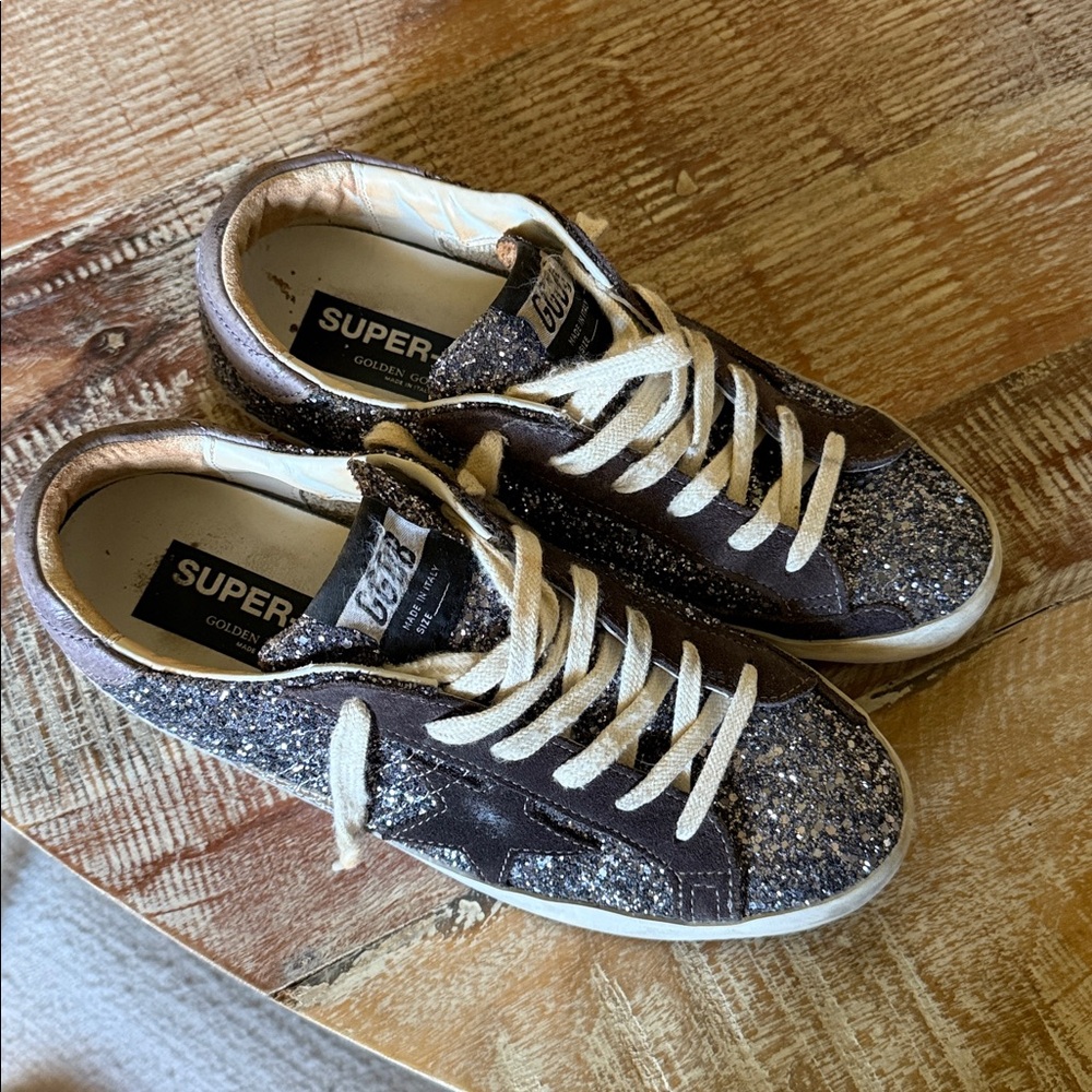 Golden Goose Black and Silver Glitter Sneakers
